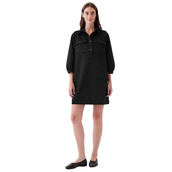 GAP Black Soft Vegan Suede Shift Mini Dress Point Collar Size Small Tall NWT - Picture 1 of 13